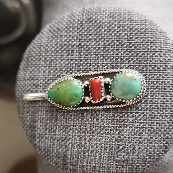 Native American Navajo Handmade Triple Stone Turquoise & Coral Pendant π©΅β₯οΈπ - Picture 3 of 11